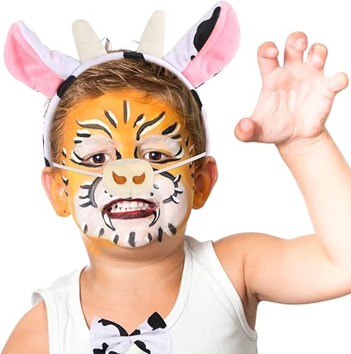 Miniatura 6 de Juego de 4 piezas de disfraz de vaca lechera, orejas de vaca lechera, diadema, cola de nariz y pajarita, disfraz de vaca, accesorios de fiesta para