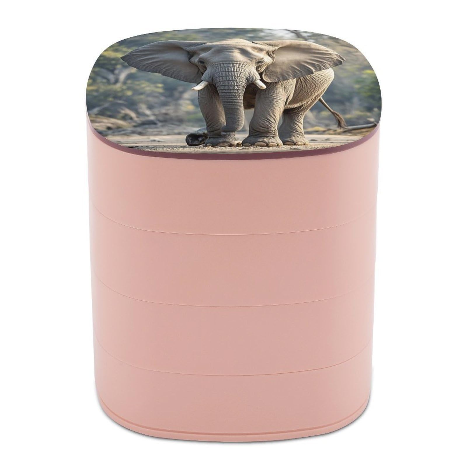 VstaDank Elephant Jewelry Box 360° Rotatable Jewelry Organizer 4 Layers Jewelry Case with Lid Fashion Portable Earring Holder for Bracelets Rings Bracelets Vanity
