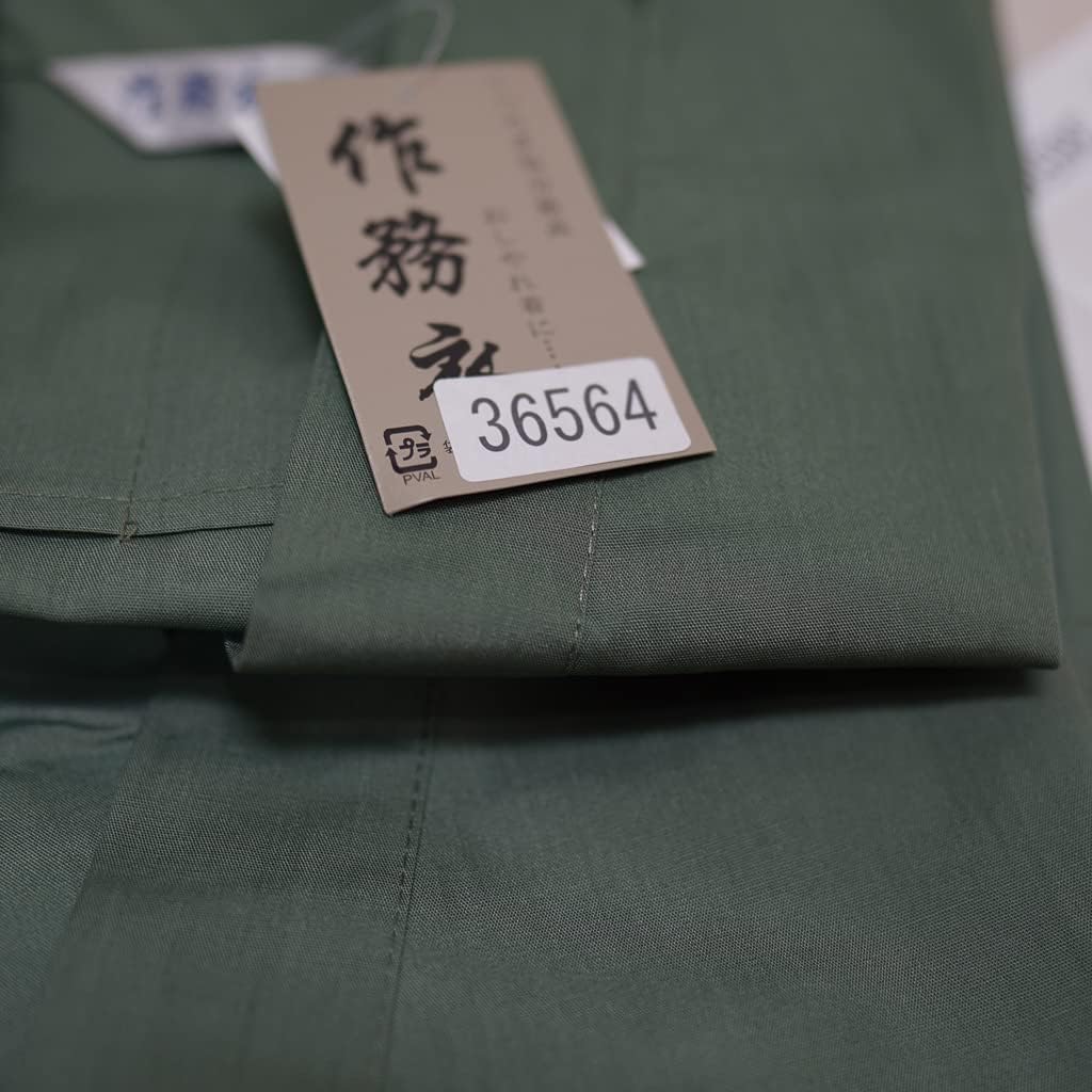 み 安田屋]作務衣 男性用 合繊80％ 綿20％ 4Lサイズ 緑