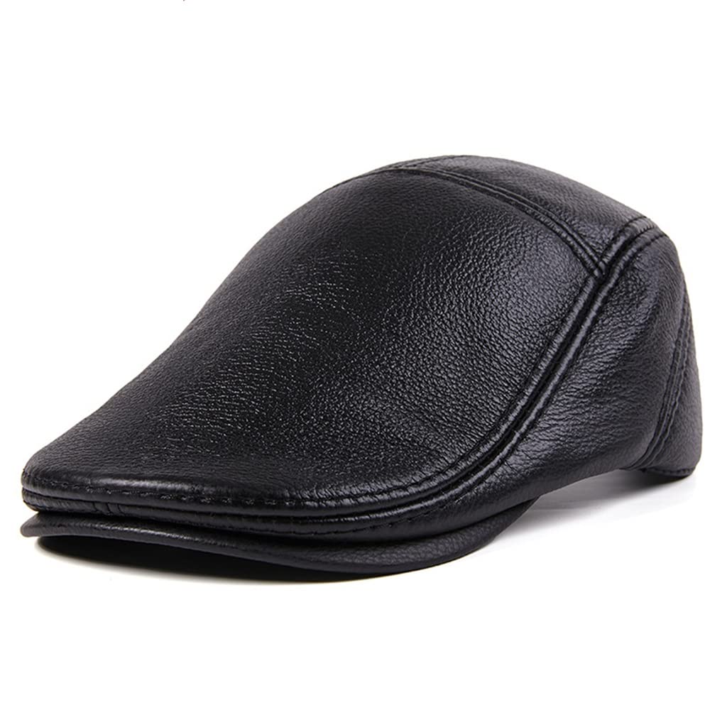 Béret casquette irlandais homme cuir véritable chaud hiver réglable