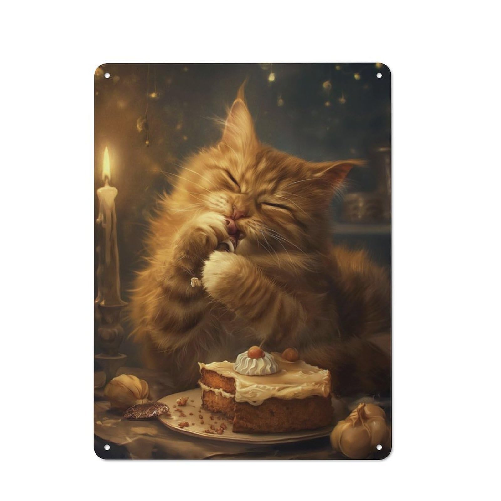 Junmoney Cute Orange Tabby Cat Cake Metal Plaque 40X30cm With For Garage Wall, Rustic Decor, For Winter Interiors And Metal Sign Collectors