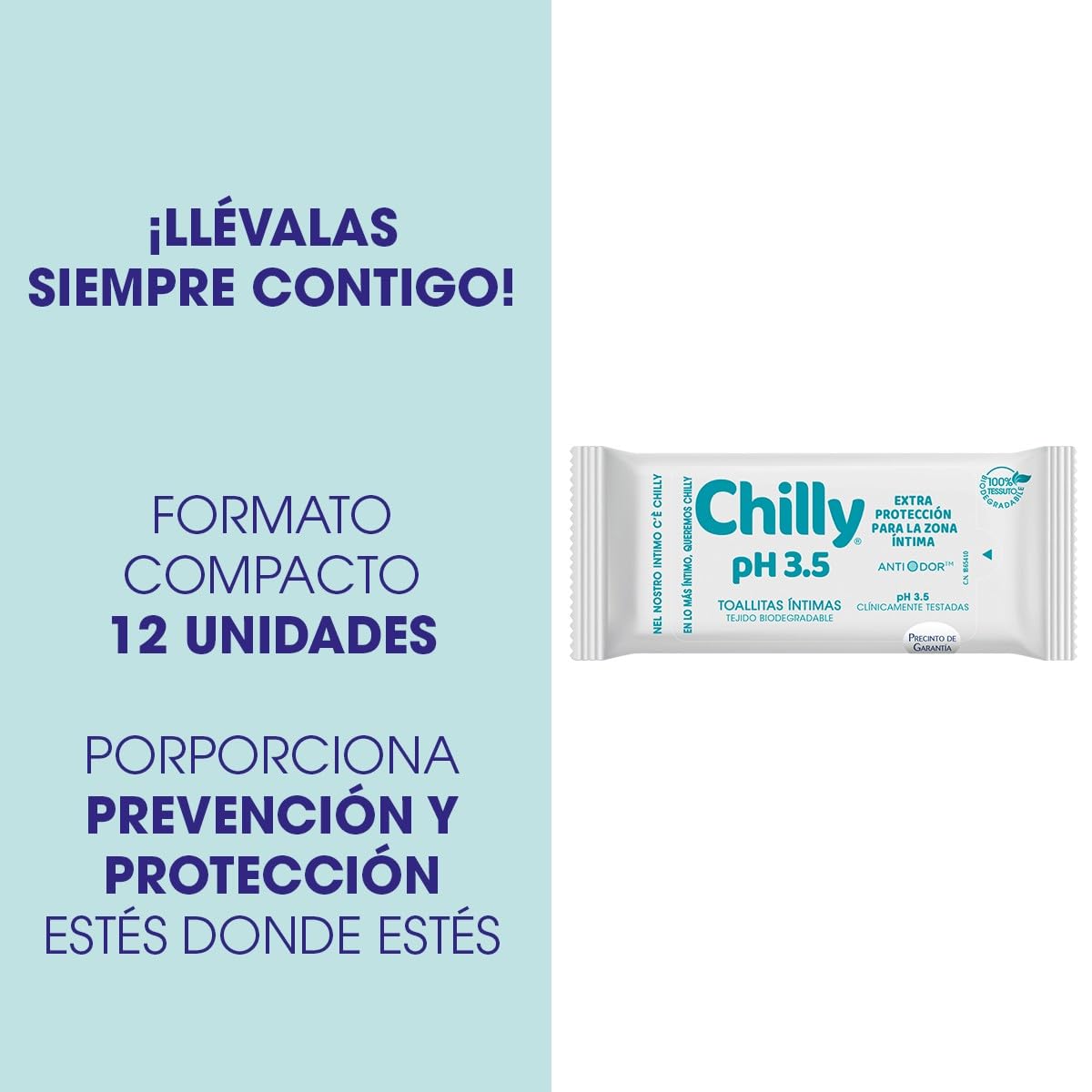 Chilly Pocket - Toallitas Ph 3.5, Íntimas Aptas Para Uso Diario, Fórmula Extra-protección, Es, 12 Unidad