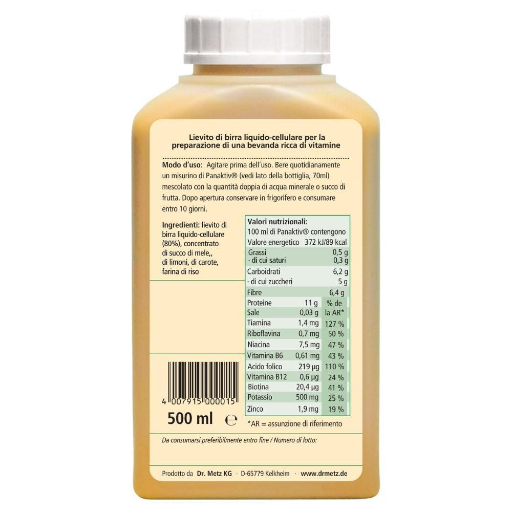 Panaktiv® - Lievito di birra liquido, 500 ml • vitamine B1, B2, B6, B12, acido folico, biotina, niacina, potassio, zinco • qualità dal 1950 • prodotto in Germania