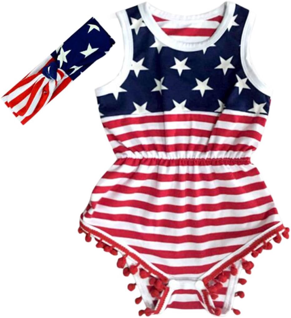 USA Flag Pattern Baby Girl's Romper Beach Wear (12-18 Months)