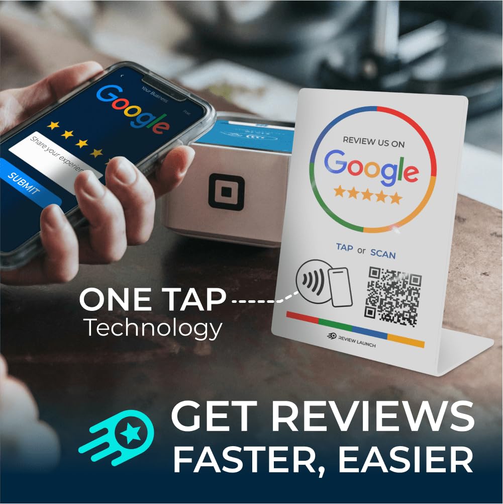 Google Review Tap Card Stand | Boost Online Reviews and Google Rank with Fast Zappy NFC Tap QR Code Stand Works Like Digital Business Card | Compatible with iPhone and Android Devices (1 Large Stand)