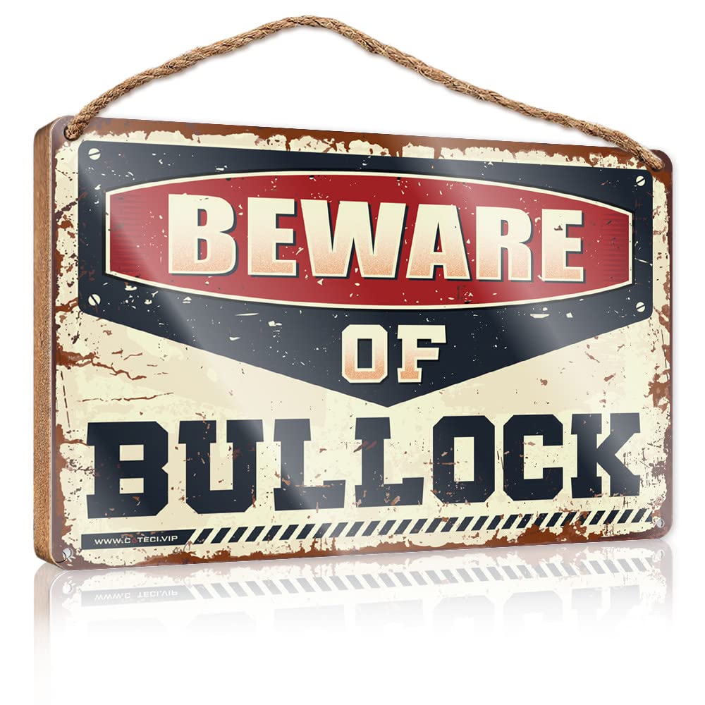HELIOFORGE Signs For Kitchen Beware Of Bullock Wooden Sign(15X28CM)