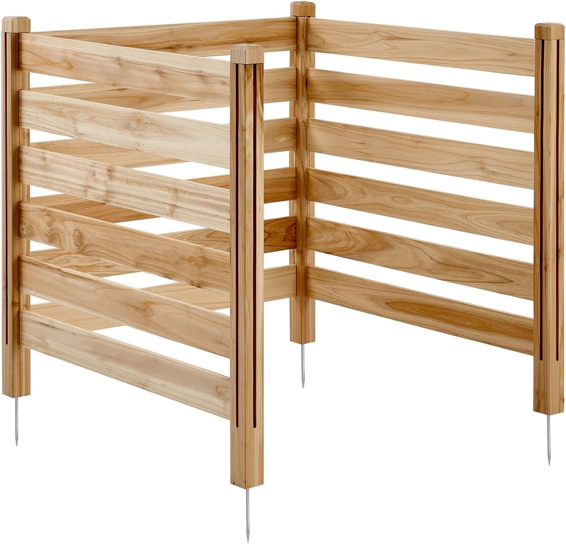 VEVOR Wood Privacy Fence, 36" W x 36" L, 3 Panel Slatted Air Conditioner Fence Screen, Pool Equipment Enclosure with Metal Stakes, Easy DIY Installation, Outdoor Trash Can Hider for Garden Decoration