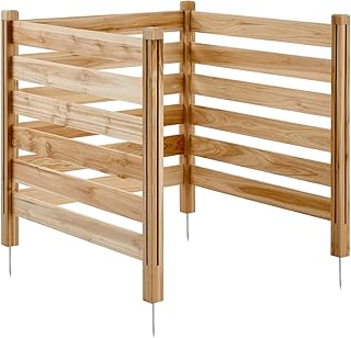 VEVOR Wood Privacy Fence, 36" W x 36" L, 3 Panel Slatted Air Conditioner Fence Screen, Pool Equipment Enclosure with Metal Stakes, Easy DIY Installation, Outdoor Trash Can Hider for Garden Decoration