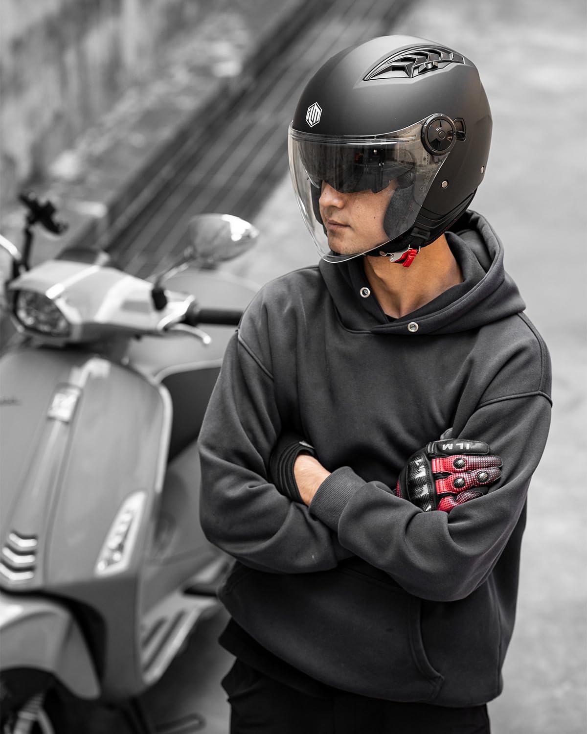 ILM Casco Moto Abierto 3/4 con Doble Visera Hombre Mujer Jet Vintage Retro para Adultos ECE22.06 Homologado Modelo HS399