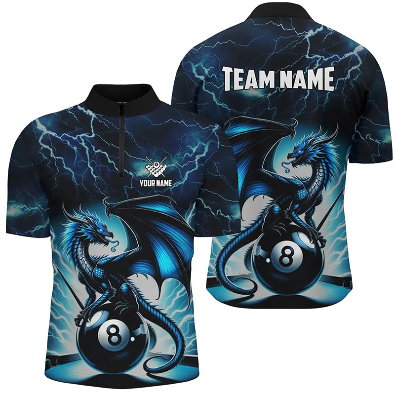 ChipteeAmz Blue Lightning Thunder Dragon 8 Ball Pool Men Polo Shirts Custom Billiard Team League Jerseys TDM1327