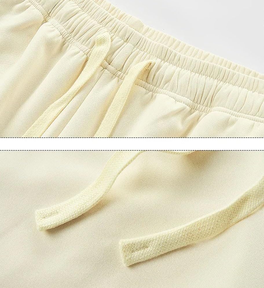 Solid Color Casual Simple High Waist Elastic Drawstring Splicing Cotton Men's Wide Leg Pants2