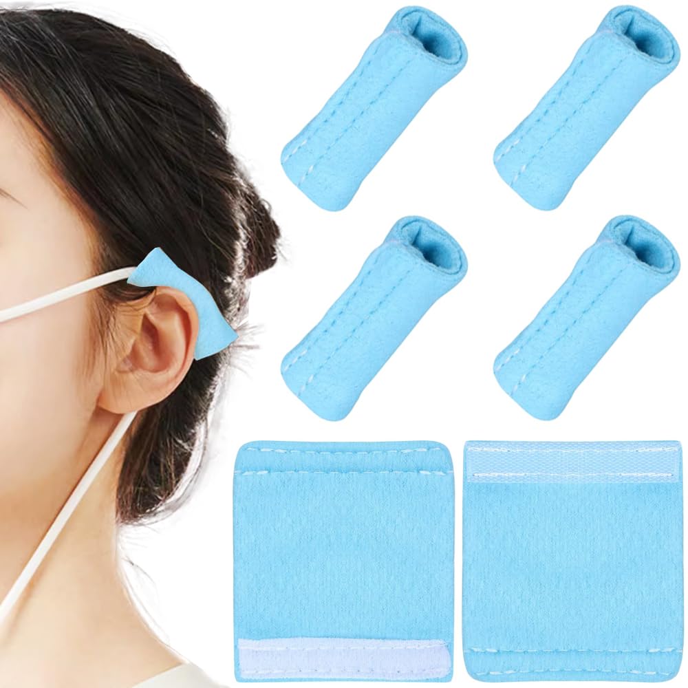 鼻カニューレ イヤークッション 6本セット 酸素チューブ用イヤークッシ イヤーガード 耳保護 耳が痛くならない 耳カバー 耳の保護装置特別な設計 耳の圧迫を避け 摩擦圧力軽減 可洗濯 再利用が可能 多機能 経鼻酸素チューブ サージカルマスク 呼吸器 眼鏡用 保護マット ブルー（5.5x5.5cm）