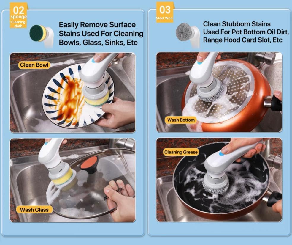 Miniatura 5 de Limpiador giratorio eléctrico inalámbrico, recargable de mano con 3 cabezales de cepillo reemplazables, adecuado para limpiar