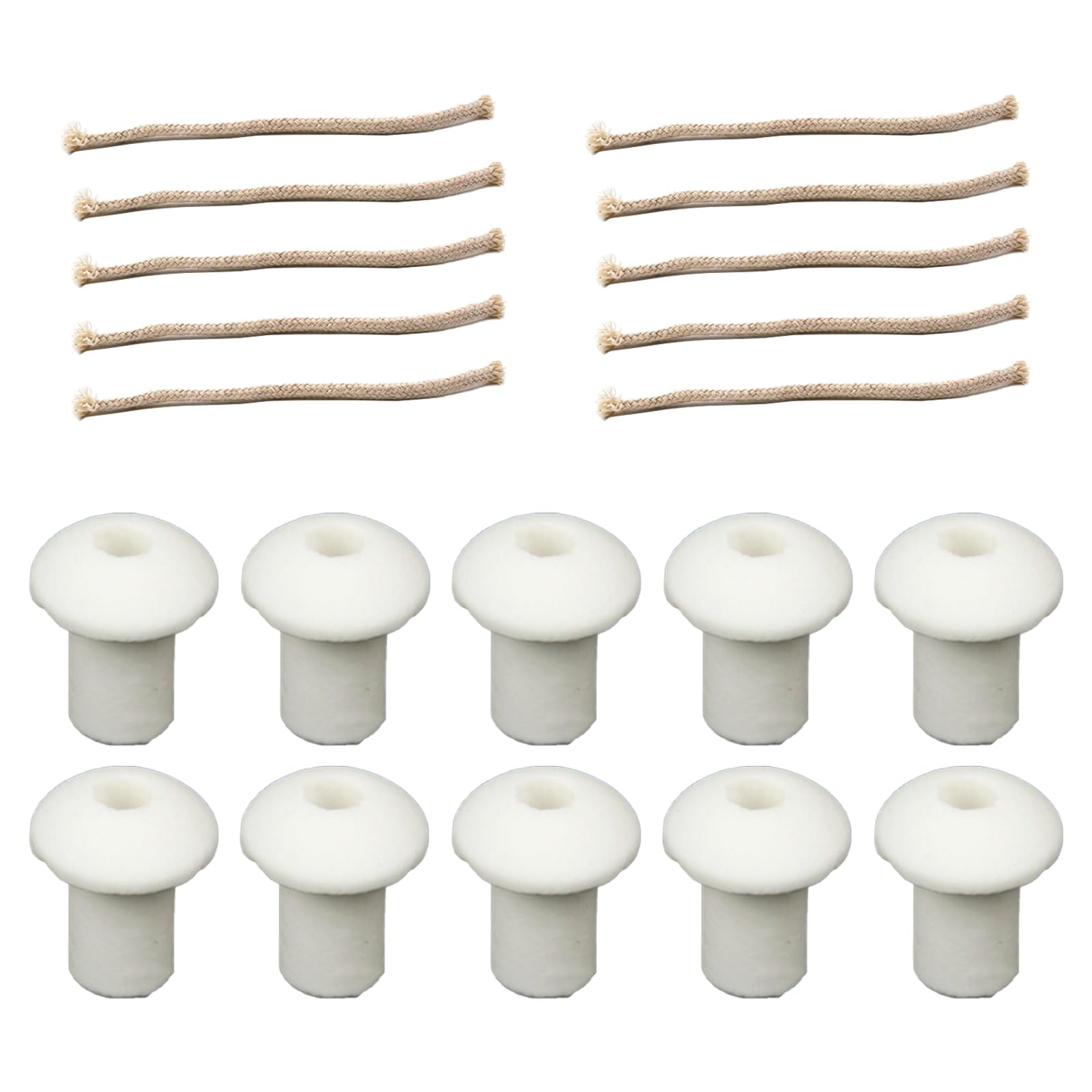 Cotton Cord Wicks and Ceramics Holders for Alcohols/Oil Lamp Long Lastings Flame 10pcs Set for Laboratory and Craft Use