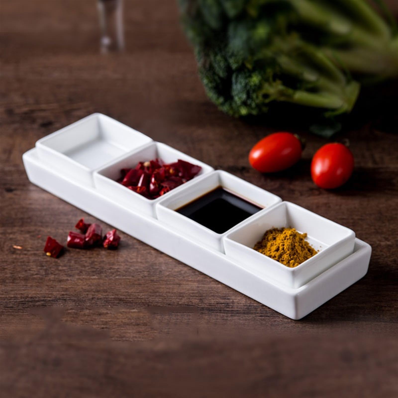 Ciotoline da Snack Vassoio rettangolare in ceramica, set di quattro scomparti, combinazione di piatti for sapori, piatti for salse e snack a buffet Piatti Snack Ceramica