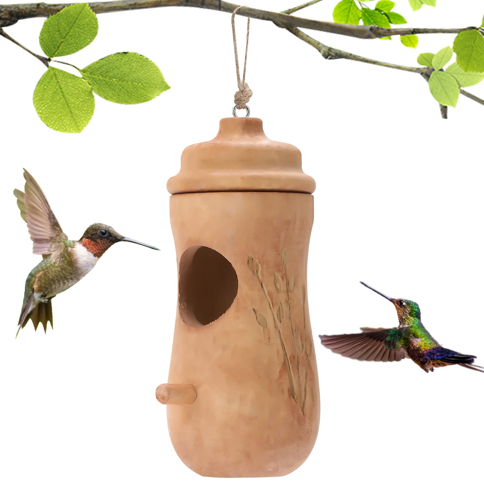 Photo 1 of * SET OF 2* Humming Bird House, Natural Wooden Hummingbird Houses for Outside Hanging, Bird Houses for Garden Window Outdoor Home, Hummingbird Swinging Hummingbird Nest