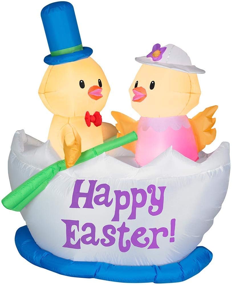 5' Gemmy Airblown Inflatable Easter Chicks in Easter Egg Boat Scene Yard Decoration