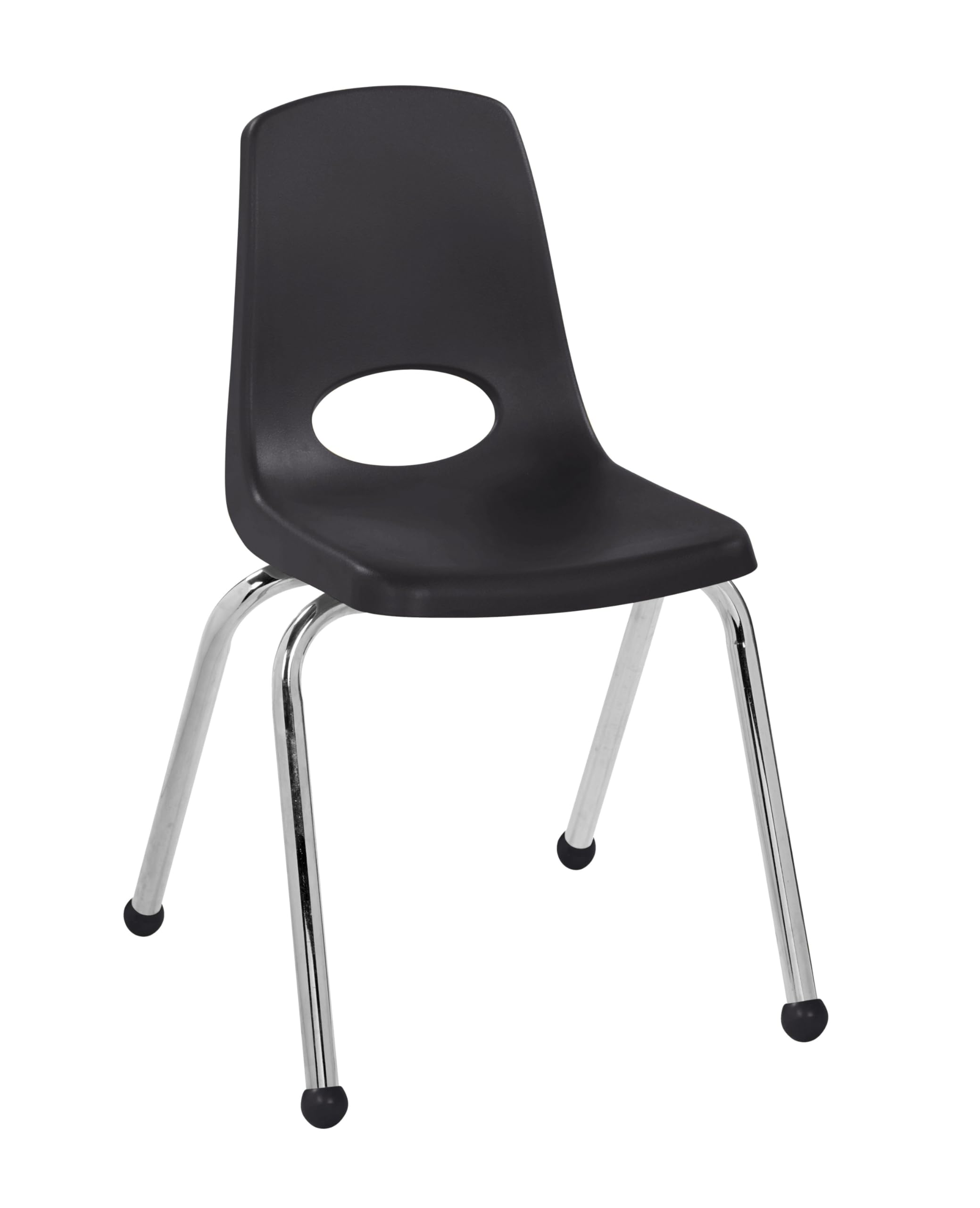 FDP 16" School Stack Chair, Stacking Student Seat with Chromed Steel Legs and Ball Glides for Classroom, Homeschool or Office - Black, 11559-BK