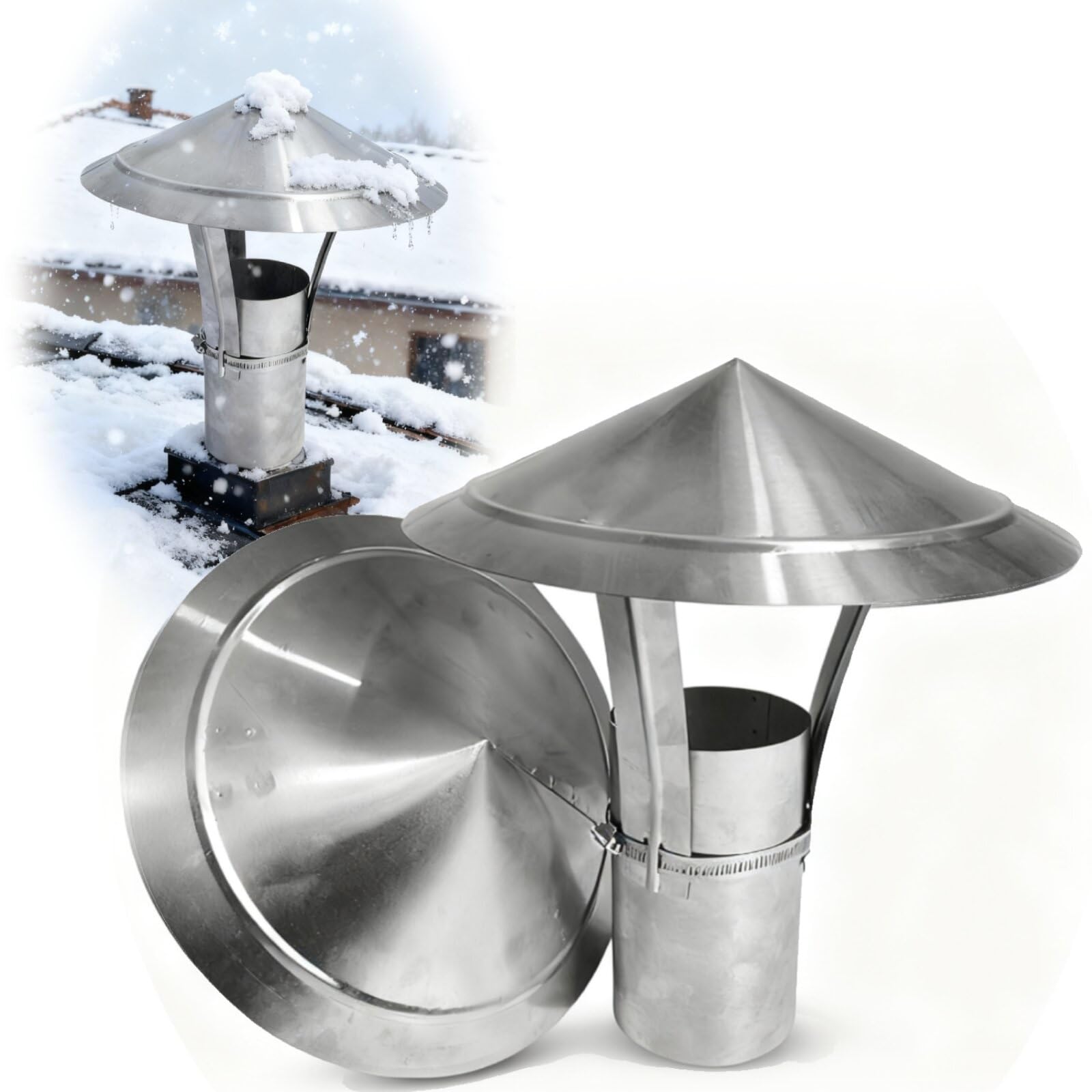 KGLHJDY 50-300mm Roof Rain Chimney Cap, 304 Stainless Steel Cone top Chimney Cowl, Wood Stove Fireplace Exhaust Cowl, Vent Stove Pipe Guard(140mm/5.5in)