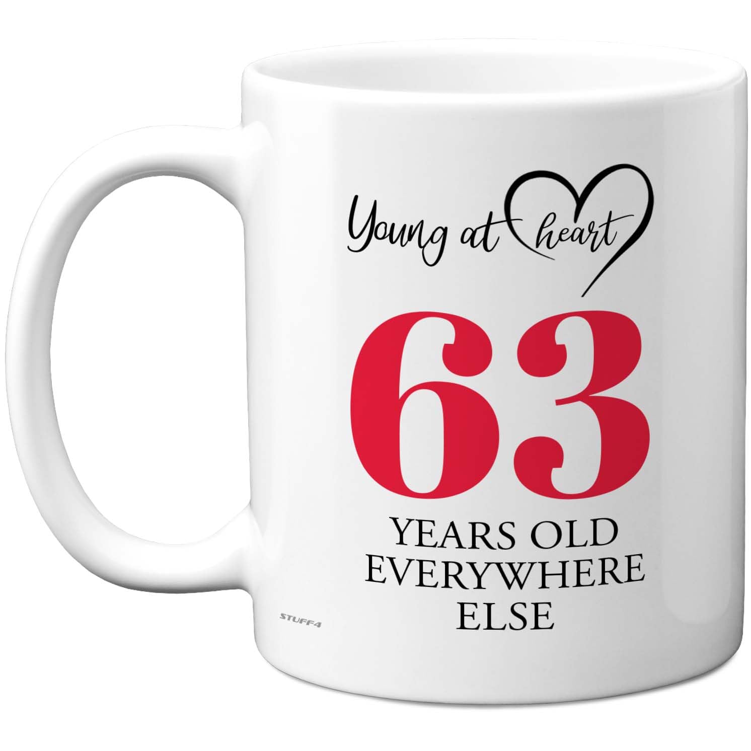 63rd Birthday Gifts for Women Men, Cheeky Novelty Mug Young at Heart, Gag Joke Gifts, Perfect Funny Mugs for Sixty-Three Sixty-Third Birthday Present, 11oz Ceramic Coffee Mugs