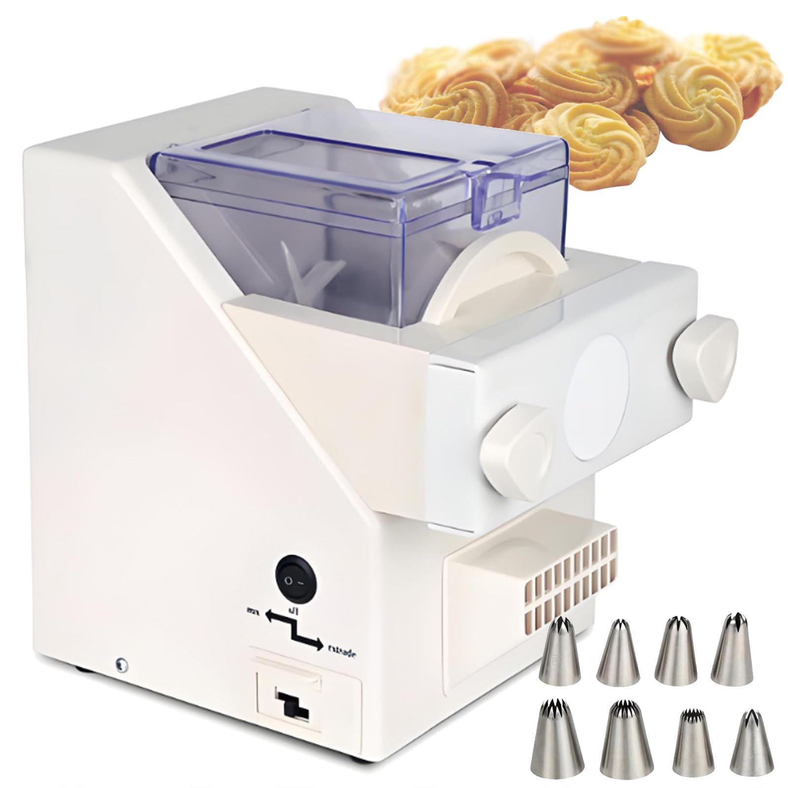 Quixnova Multicolor 180W Biscuit Form Maker, Electric Pastry Press & Cookie Making Machine With 8 Interchangeable Nozzles And 6 Cookie Molds For Kitchen Cake Shop Baking