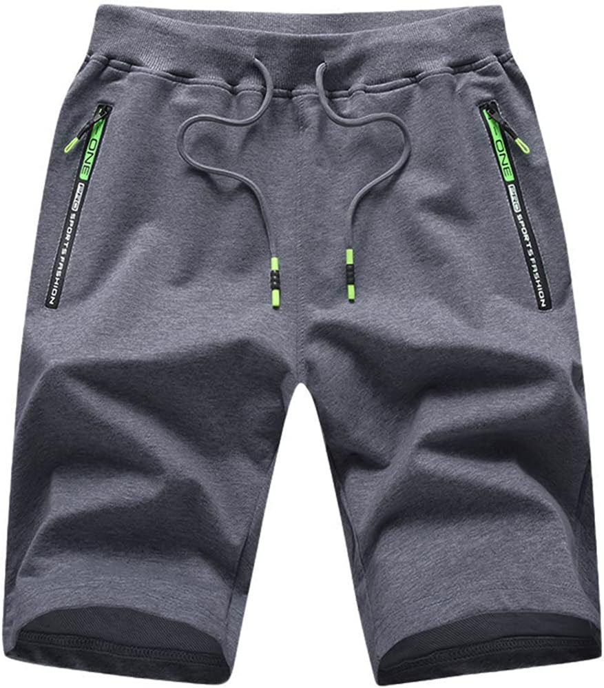 QPNGRP Men’s Zipper Pockets Elastic Stretch Waist Workout Casual Shorts