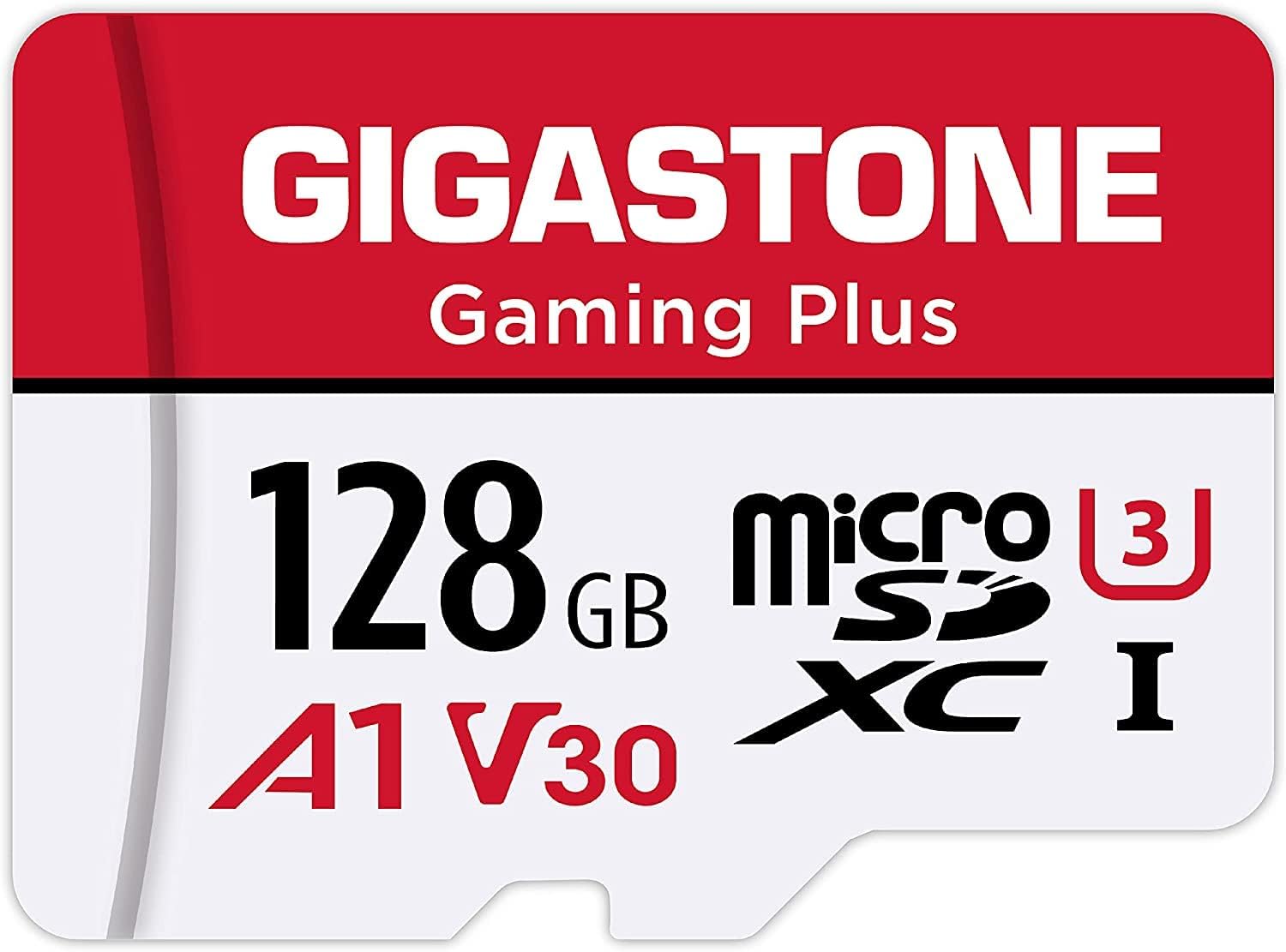 [Gigastone] 128GB Micro SD Card, Gaming Plus, MicroSDXC Memory Card for Nintendo-Switch 1, Wyze, GoPro, Dash Cam, Security Camera, 4K Video Recording, UHS-I A1 U3 V30 C10, up to 100MB/s, with Adapter