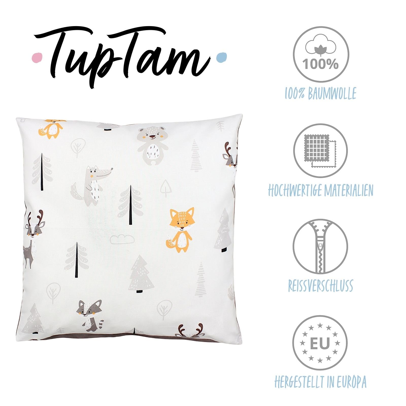 TupTam Funda para Cojin con Diseño Decorativo para Niños, Oso Dino Verde Gris, 40 x 80 cm — view 2