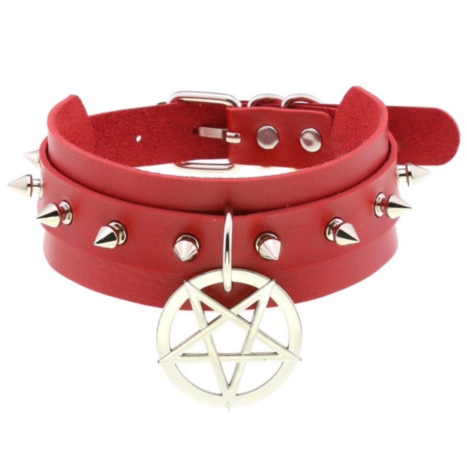 Punk Choker Collar For Girl Goth Pentagram Necklace Emo Cool Chocker Gothic Accessories-red