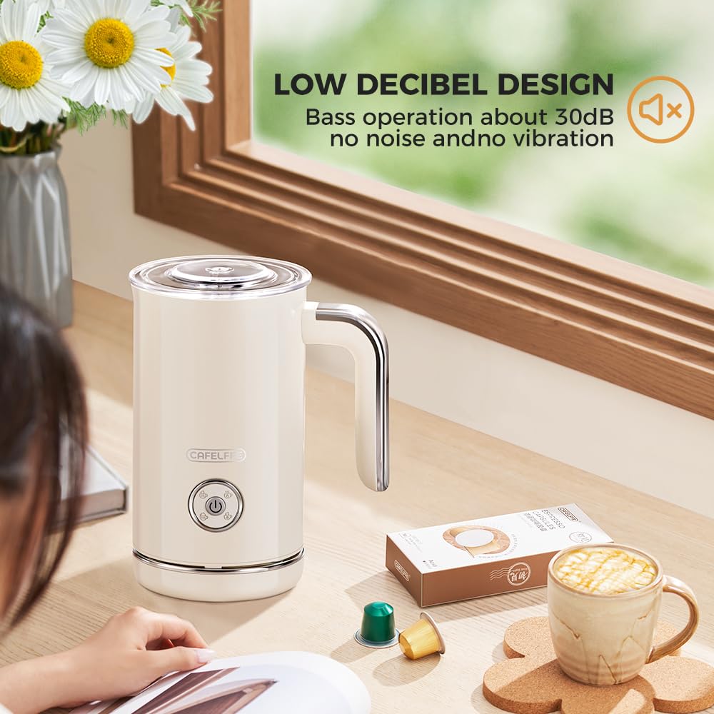 Cafelffe MK-202 Mousseur à Lait Électrique pour Café – 4-en-1 Préparation de Mousse Chaude et Froide avec Fouet, Réchauffeur de Lait/Chocolat, Commande One-Touch et Poignée Ergonomique, Idéal pour la