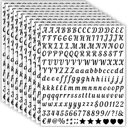 10 Blätter Buchstaben Aufkleber Kleine, 2000 Stücke 13 mm Selbstklebende Buchstaben Zahlen Sticker, Klebebuchstaben Wetterfest Vinyl Alphabet für DIY Scrapbooking, Grußkartendekoration (Schwarz)