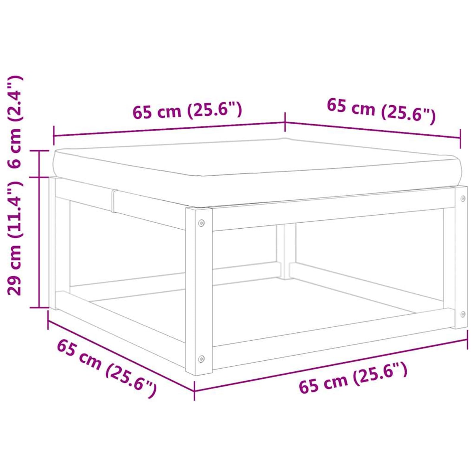 Sgabello da giardino con cuscino, 65 x 65 x 29 cm, legno massiccio di acacia, bianco crema, resistente alle intemperie e impilabile, per terrazza, giardino, balcone e interni