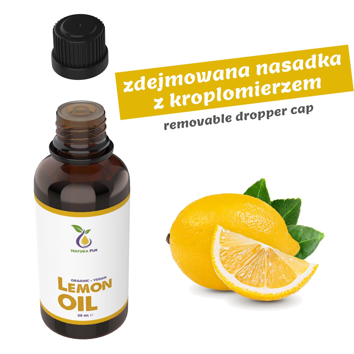 Olejek cytrynowy Bio 30 ml – 100% naturalny olejek cytrynowy, wegański – olejek cytrynowy (Citrus Limon Peel Oil) – olejek cytrusowy zapewniający dobry sen, lampa zapachowa, dyfuzor