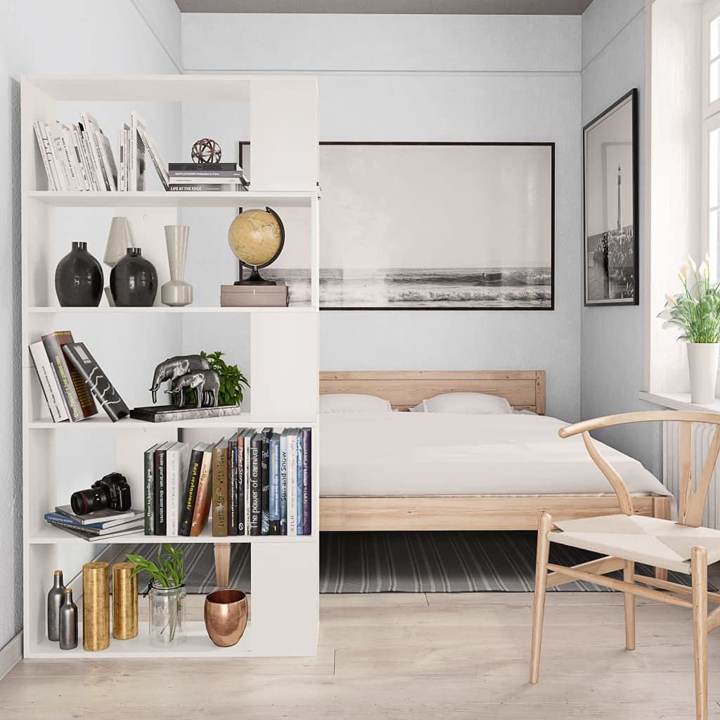 Bücherregal Weiß 80x24x159 cm Holzwerkstoff mit 5 großen Fächern, freistehend als Raumteiler, Stauraum für Bücher, Ordner, Deko im Wohnzimmer, Büro, Kinderzimmer, platzsparend und robust
