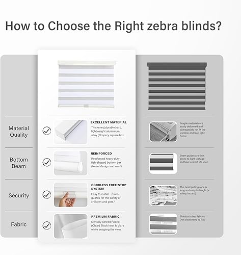 Miniatura 5 de AOSKY - Persianas sin cordón, con diseño de cebra y parada libre, enrollables, de doble capa, filtrantes de luz, de privacidad, para el hogar,