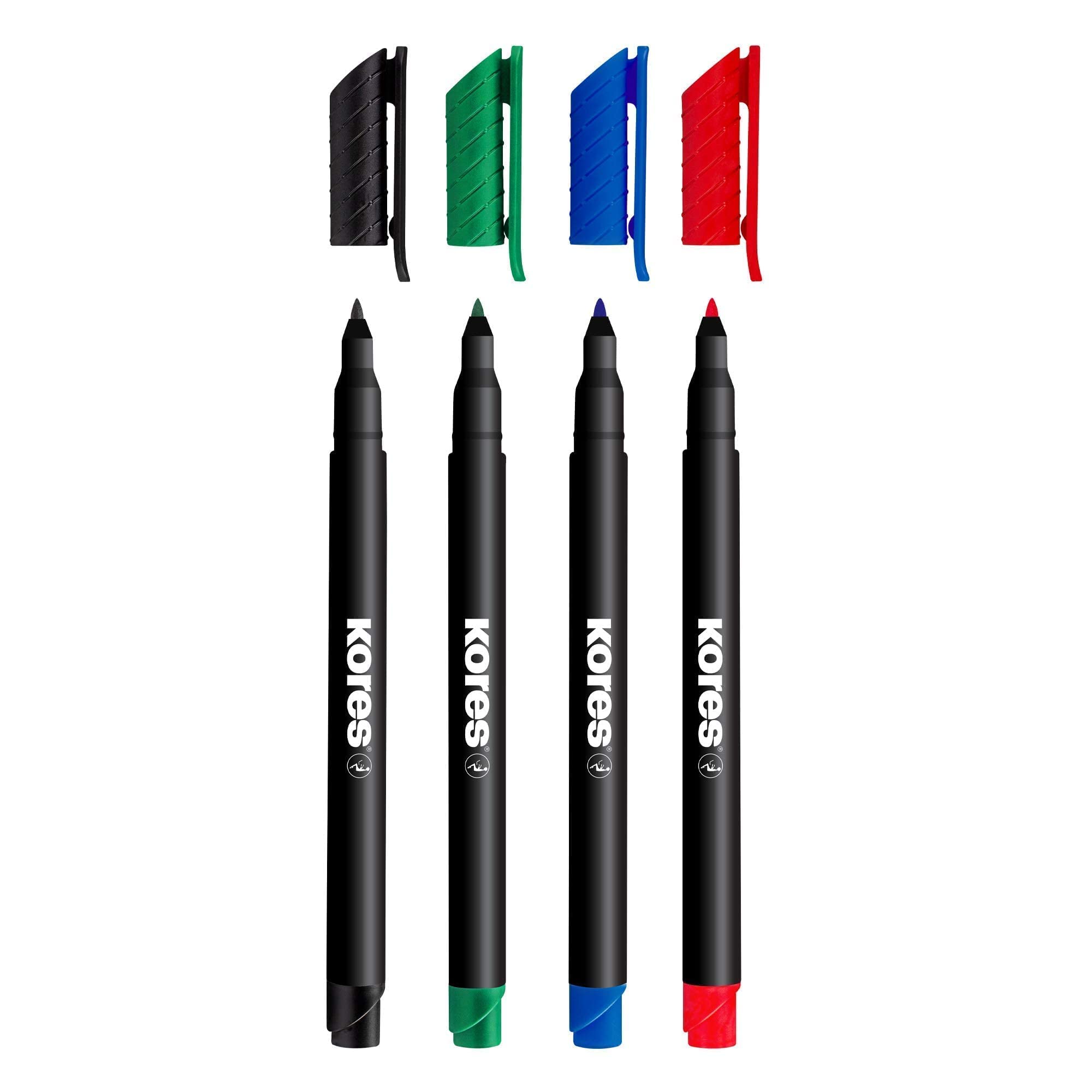 Kores K-Marker Permanentmarker – 4er Set Mit Wasserfester Tinte Für Alle Oberflächen, Dünne Spitze, Nahezu Geruchlos