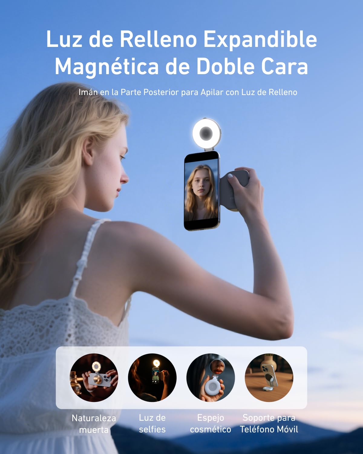 TELESIN Fun Shot Handle Grip Movil + TELESIN C03 Magnético Selfie Luz Kit, Compatible con iPhone/Android, Creator Kit para Selfies/Fotografie/TikTok/Zoom-Anrufe/Video