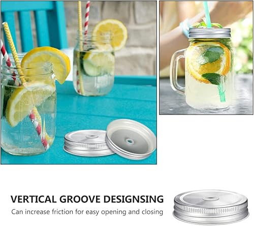 Miniatura 5 de HEMOTON Tapas de conservas regulares de 32 onzas, 2 tapas de boca regulares con agujero para pajilla, tapas de tarros de conservas Mason con anillo