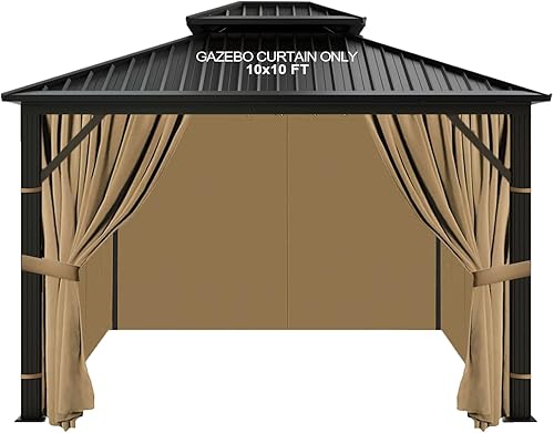 Cortinas Gazebo de 10 x 10 pies, impermeables, para exteriores, cortinas universales de repuesto, 4 paneles, paredes laterales con cremallera para