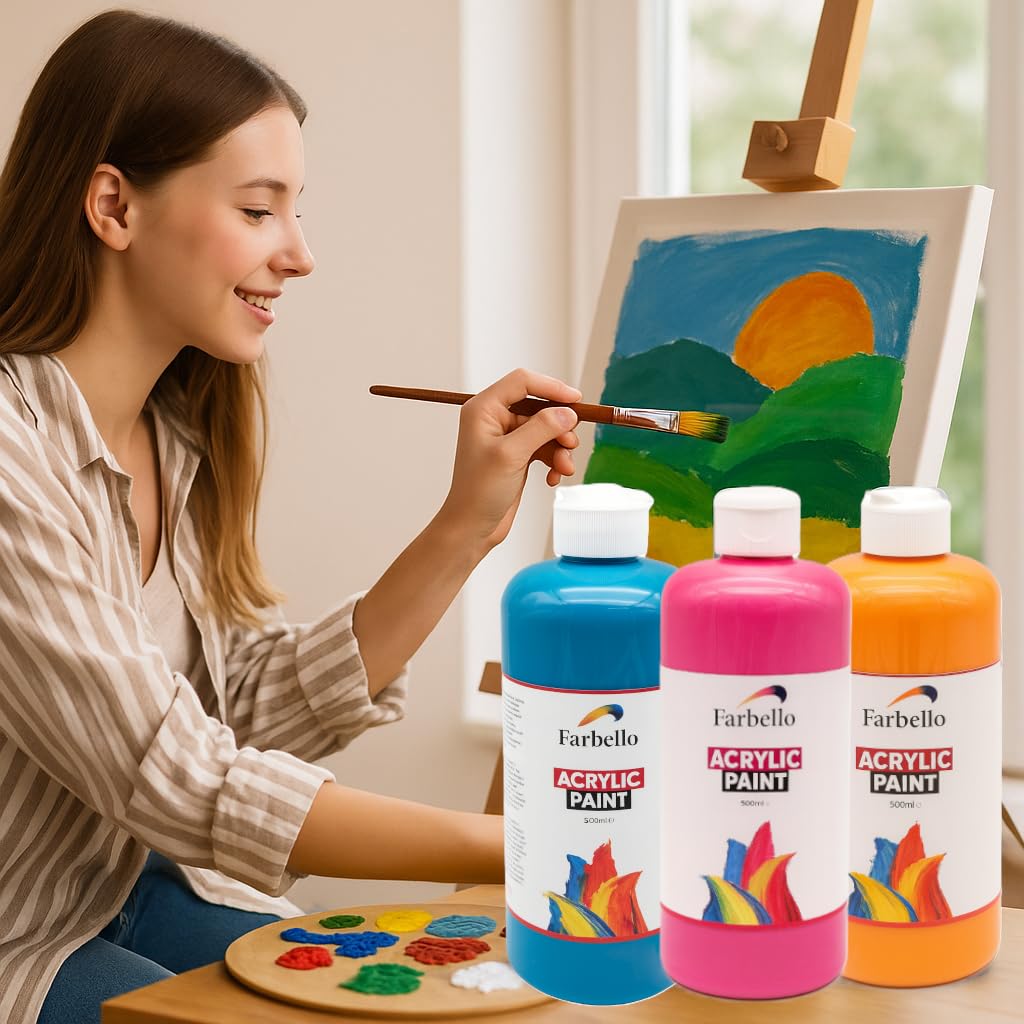 Juego de 6 pinturas acrílicas de 1000 g cada una, a base de agua, resistente al agua y altamente pigmentadas, kit de pinturas acrílicas para madera, lienzo, tela, piedra, 6 x 1000 g