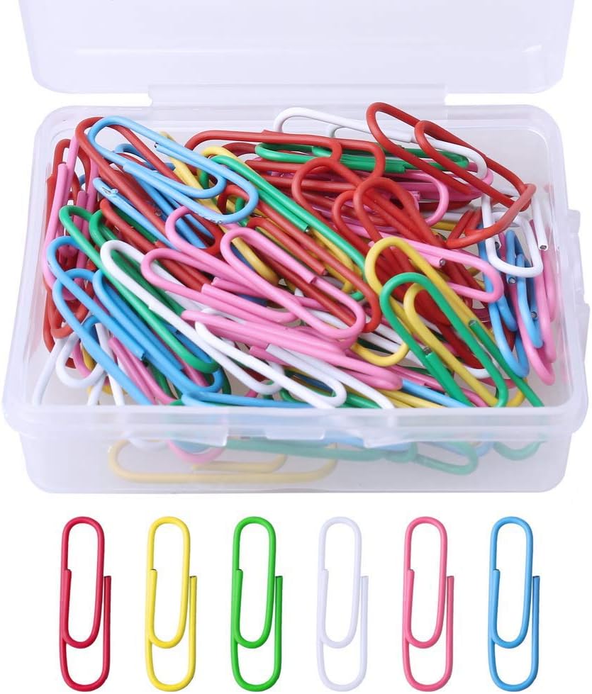 Coloured Paper Clips, 100 Pcs Paper Clamps for Office Stationery
