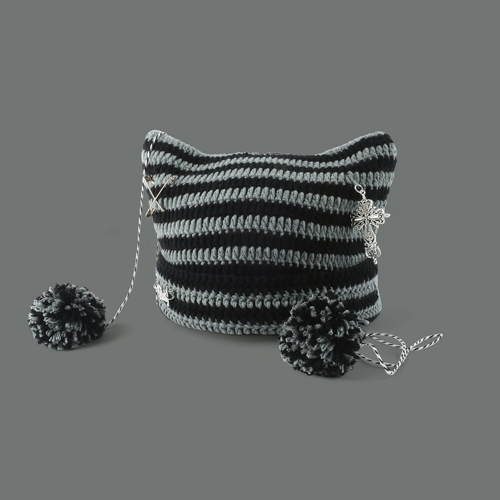 Crochet Hats for Women Vintage Beanies Women Fox Hat Grunge Goth Beanies Hat Y2K Accessories Slouchy Beanies for Women: Medium Grey Black