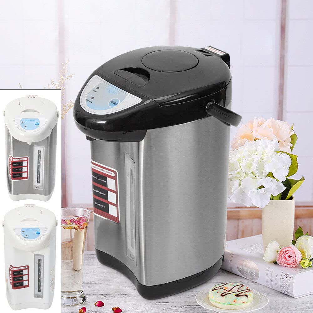 Dispensador de agua caliente de acero inoxidable de 4 litros, dispensador de agua, tetera, 750 W, termo de control de botones, depósito de agua para escuela, hogar, oficina, hotel (negro)