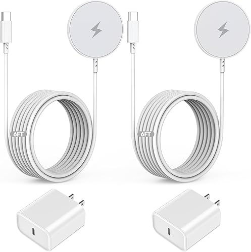 Certificado MFi de Apple Cargador magnético, cargador inalámbrico de carga rápida, paquete de 2 cargadores USB C de 6 pies, imán seguro Magvolt Pro