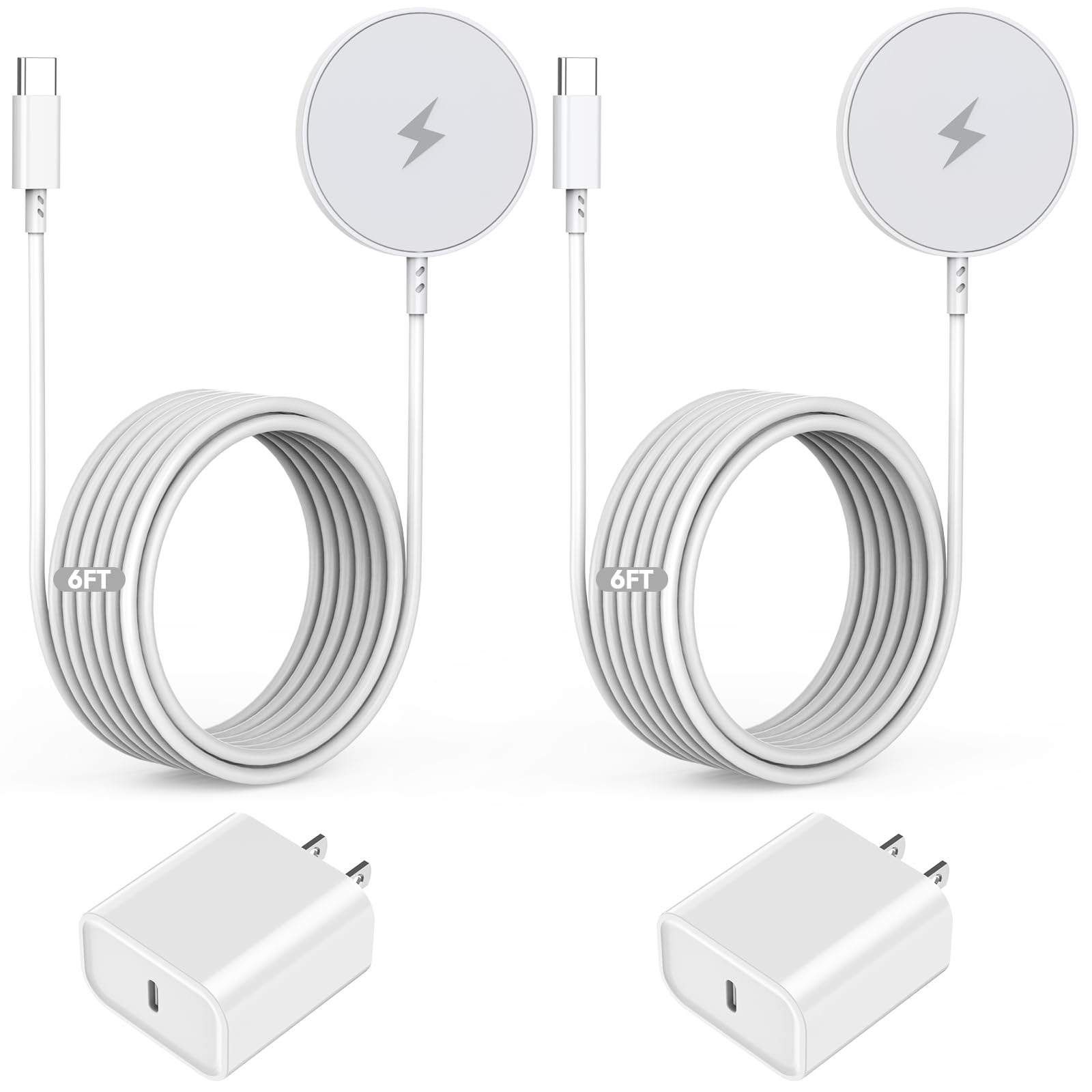 Apple MFi Certified Magnetic Charger Wireless Charger Fast Charging 2Pack 6FT USB C Plug Mag-Safe Magnet Magvolt Pro