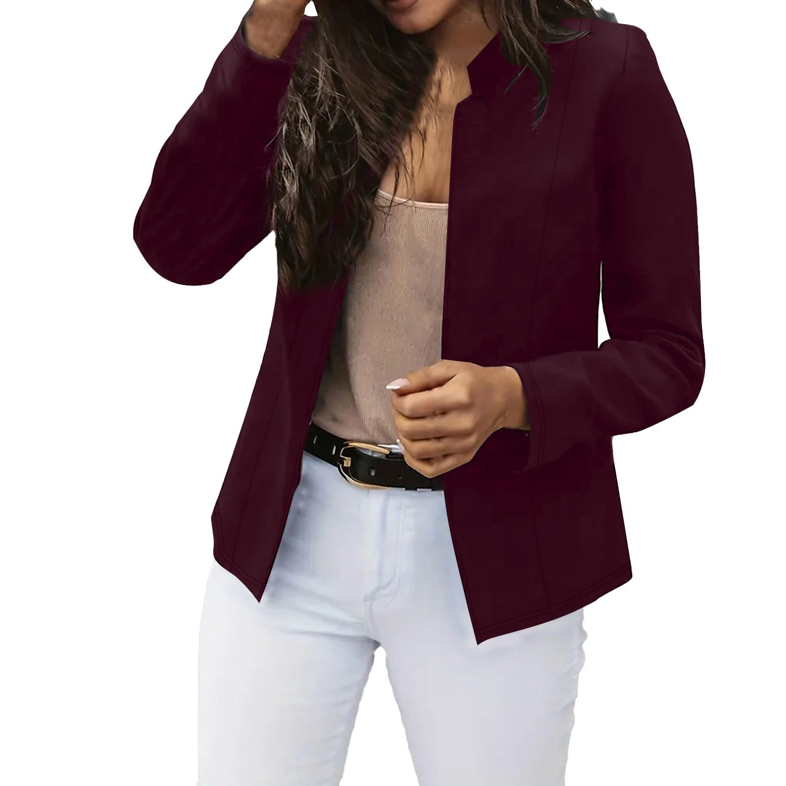 Blazers for Women Long Sleeve Lapel Neck Zipper Jacket 2024 Fall Business Work Blazer Casual Front Open Outwear