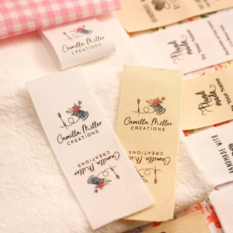 Étiquettes de couture personnalisées en coton plié avec logo pour vêtements | Lot de 200pcs