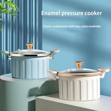Micro Pressure Cooker Fast Cooking Cookware,Enamel Lining Pressure Cooker Non-Stick Push Pull Lock Pressure Pot with LidWhite,5l