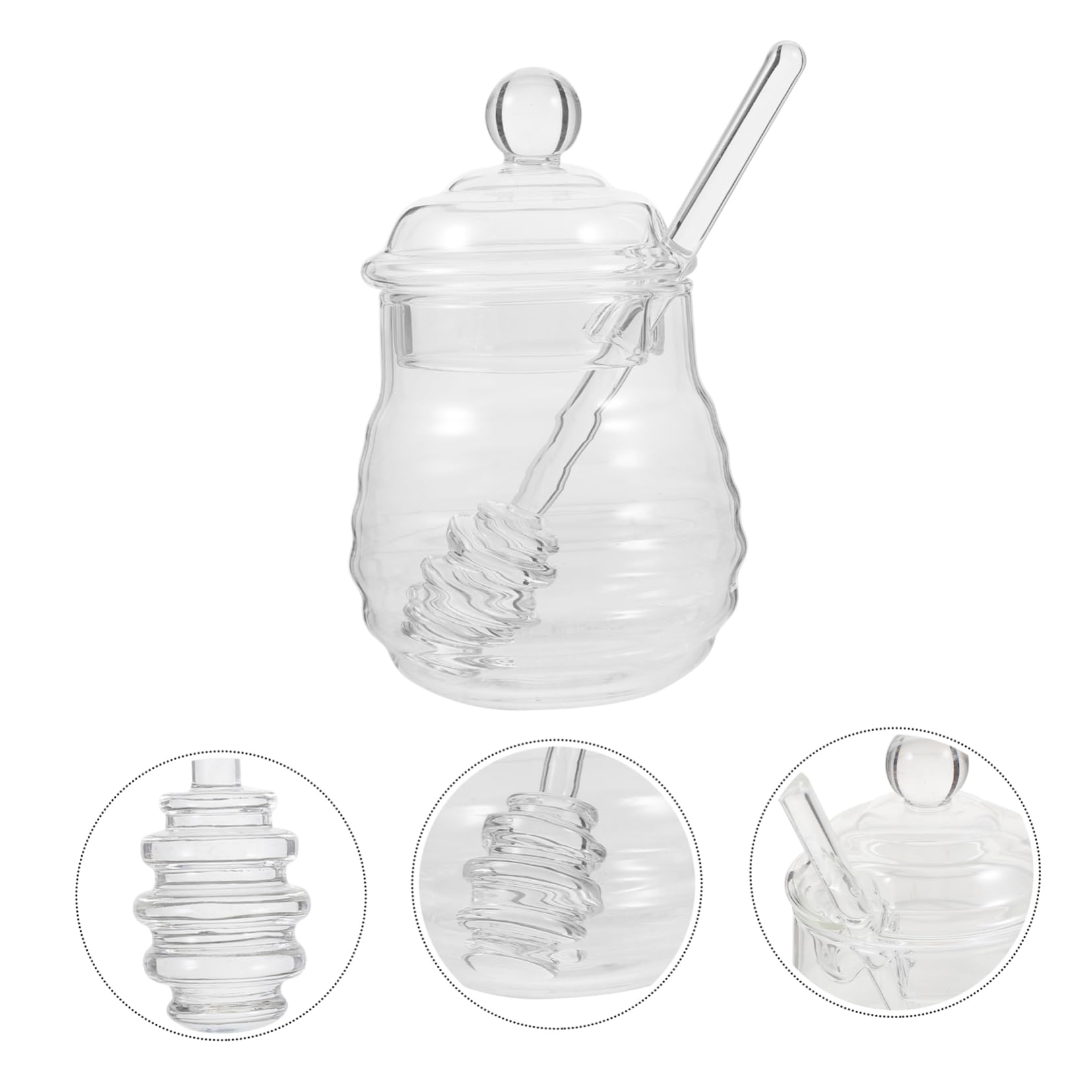 Cabilock Clear Glass Honey Jar Set with Dipper and Lid Borosilicate Bee Honey Pot for Home Kitchen Use Airtight Container Design for Syrup Honey Dispenser
