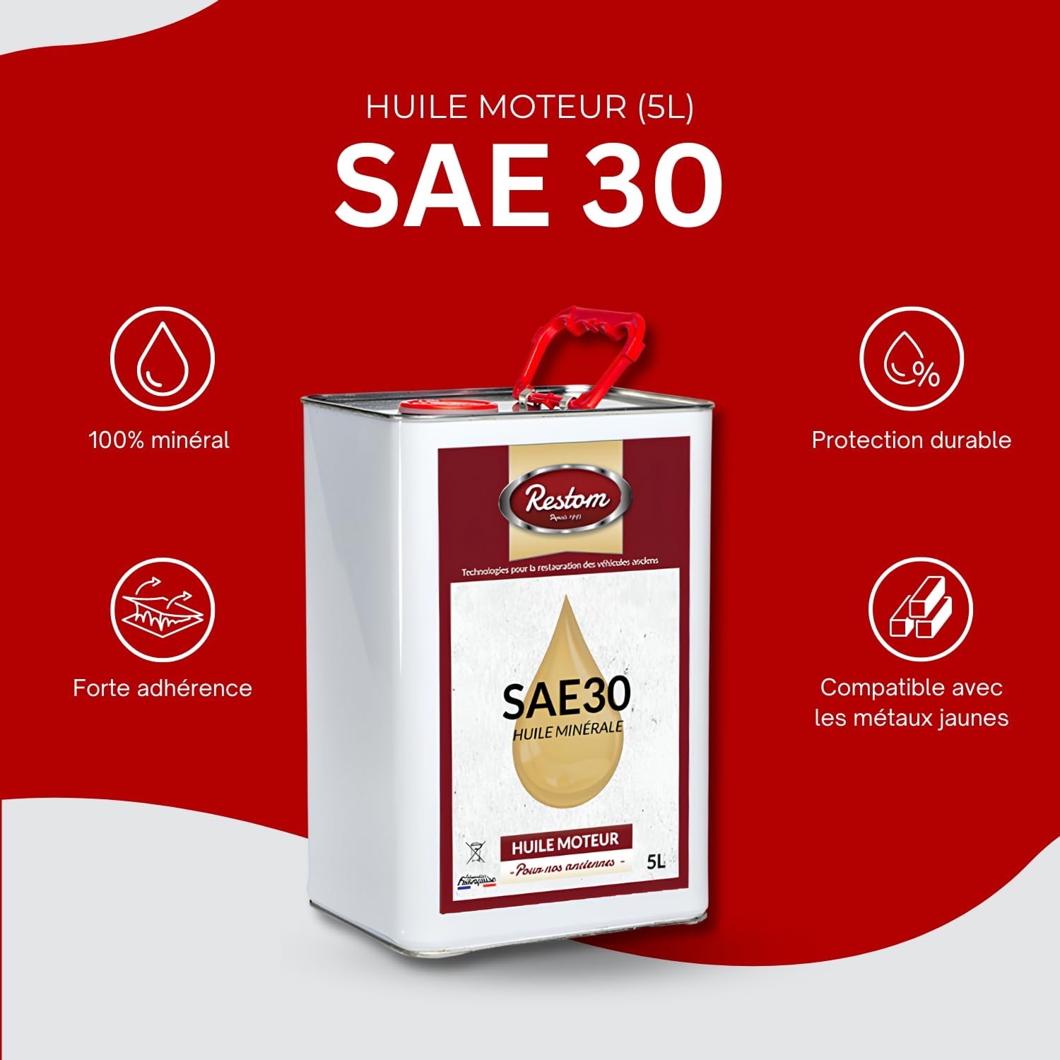 RESTOM - Huile moteur pour véhicules anciens SAE 30-5L